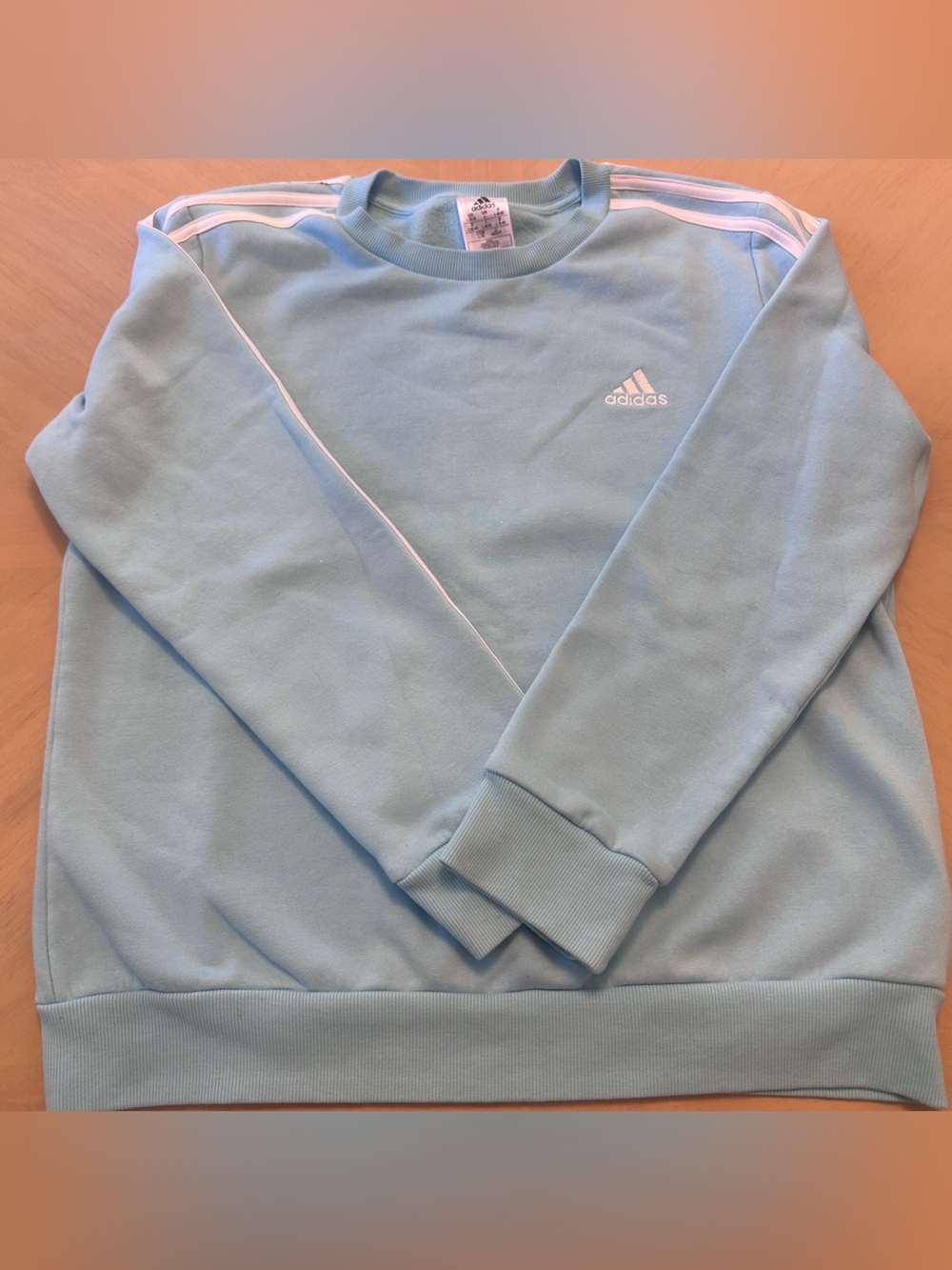 adidas Sky Blue Crewneck Sweatshirt with White Stripes Size Large